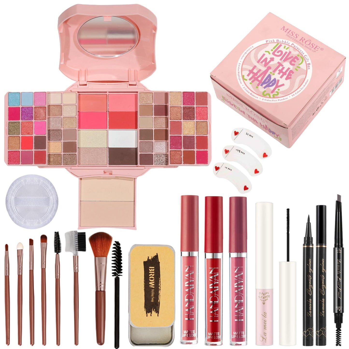 All in One Makeup Kit for Women, Includes 54 Color Eyeshadow Palette, Eyeliner, Mascara, Makeup Brushes, Liquid Lipstick, Eyebrow Soap (013-black)